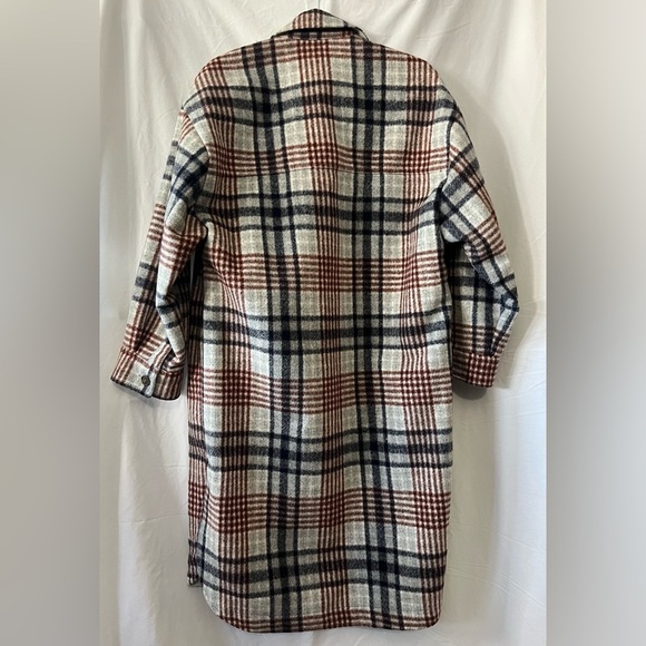 ZARA Long Plaid Overshirt Trenchcoat XS - Picture 3 of 8